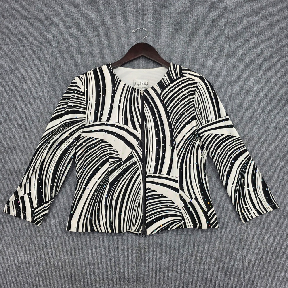 Joseph Ribkoff Black White Abstract Swirl Rhinestone Zip Jacket Size 8 Canada